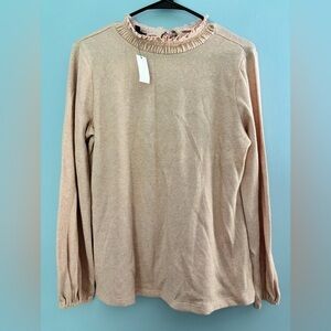 Talbots Long Sleeve Top Womens Size Medium Petite Pink Shimmer Metallic Tie Neck